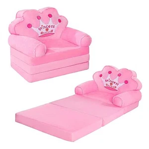 Kids Foldable Sofa Bed Princess Chair for Toddlers 1-3 Pink Cartoon Shape Hig... - Picture 1 of 7