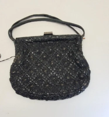 Cartera sin asas vintage de cuero antigua negra cartera victoriana texturizada Foto 1 de 4