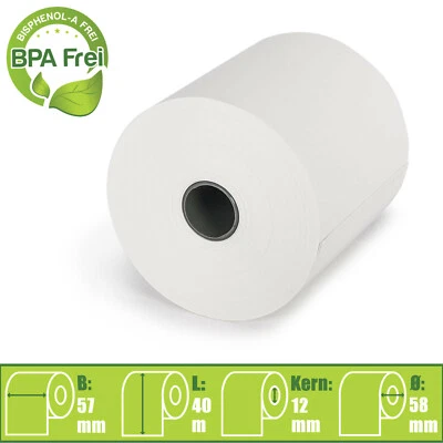 Thermorollen 57mm x 40m x 12mm EC Cash Rollen Kassenrollen BPA frei 57x40x12 55g - Bild 1 von 3
