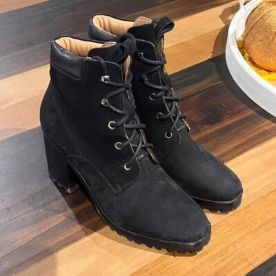Botas RACHEL COMEY Rollock Negro Gamuza Cuero Suela Tacón Con Cordones Talla 10.5 Foto 1 de 4