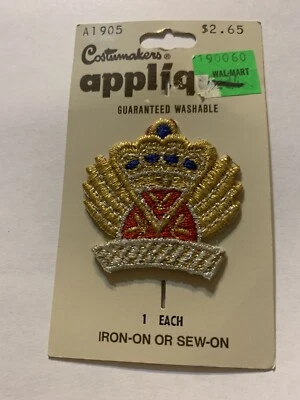 Crown Gold Iron On Embroidered Vintage Applique Sew - Image 1 of 3