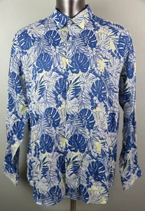 Mens Club Room Floral Blue Linen Shirt Size XXL Long Sleeve Button Front Luxury - Picture 1 of 7