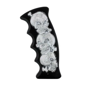 Black/Chrome Skulls Pistol Grip Shift Knob - Picture 1 of 4