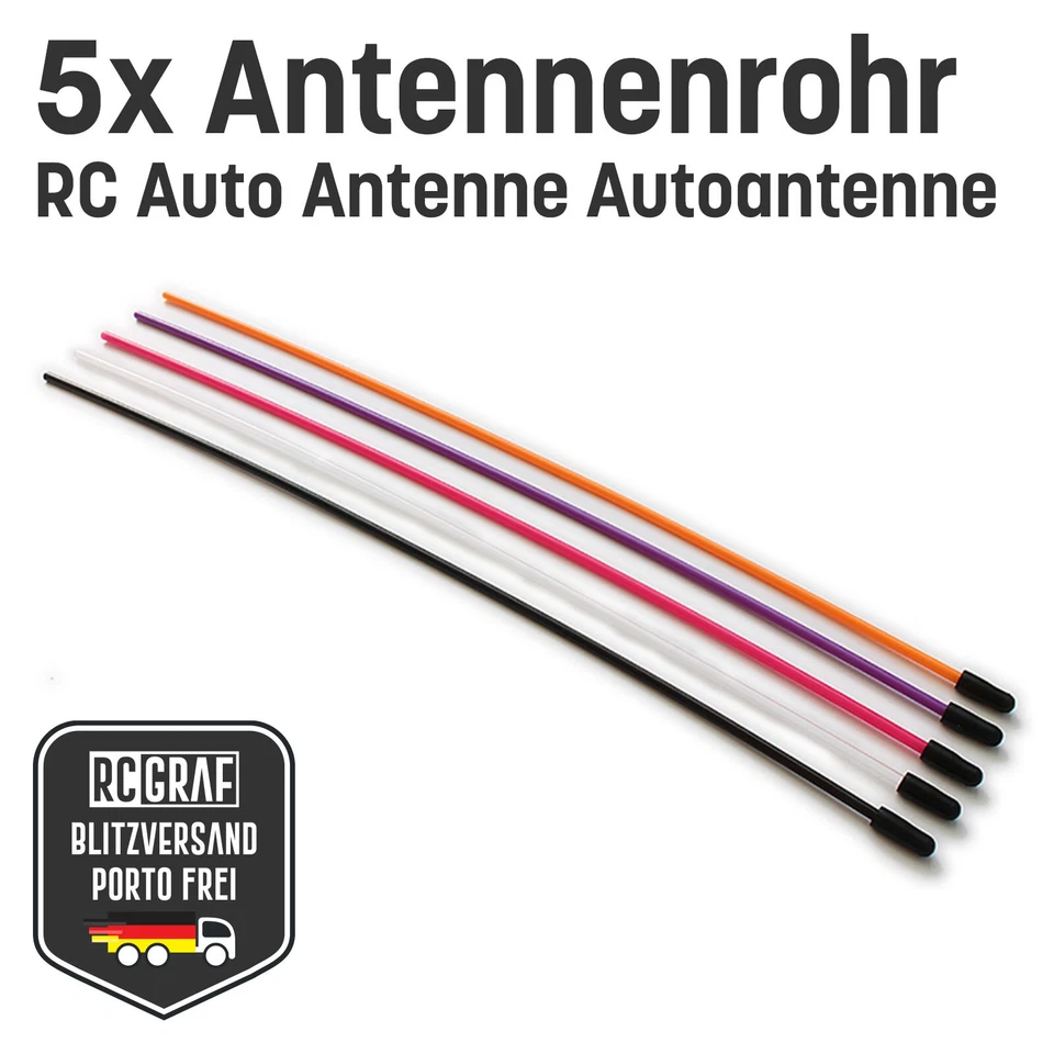5x Antennenrohr Antennenröhrchen Kappe Schwarz Orange Pink Lila Transparent RC - Bild 1 von 4
