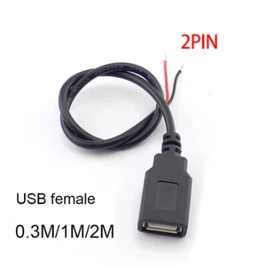 USB 2.0 A Female Jack Connector 2 Pin Power Cable Charging Wire 5V DIY 0.3/1/2M - Picture 1 of 11
