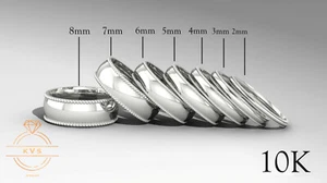 10K White Gold Milgrain Edge Wedding Band Ring - Polished Comfort Fit Free Eng. - Picture 1 of 8