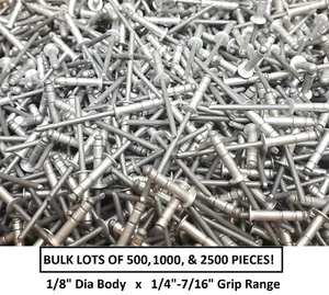 BULK Pop Rivets 1/8" x 1/4" to 7/16" Aluminum Body Steel Mandrel Dome Head Blind - Picture 1 of 7