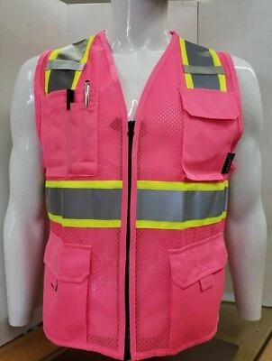 TUFF GARD Two ToneHi Vis Reflective Pink Safety Vest for Traffic, Security, Volunteer Work