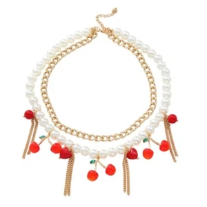 Youthful Tassels Necklace Featuring Cherrys Pendant for Casual and Party Wear - Picture 1 of 8