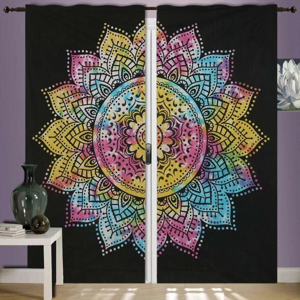 Star Ombre Mandala Hippie Cotton Boho Window Door Curtains Balcony Wall Hanging - Image 1 of 4