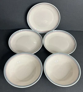 Pfaltzgraff Aura 3 Salad Plates 2 Cereal Bowls Pink Gray Bands Made in the USA - Picture 1 of 8