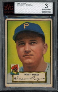 1952 Topps #12 Monty Basgall BVG 3 Red Back Baseball Card