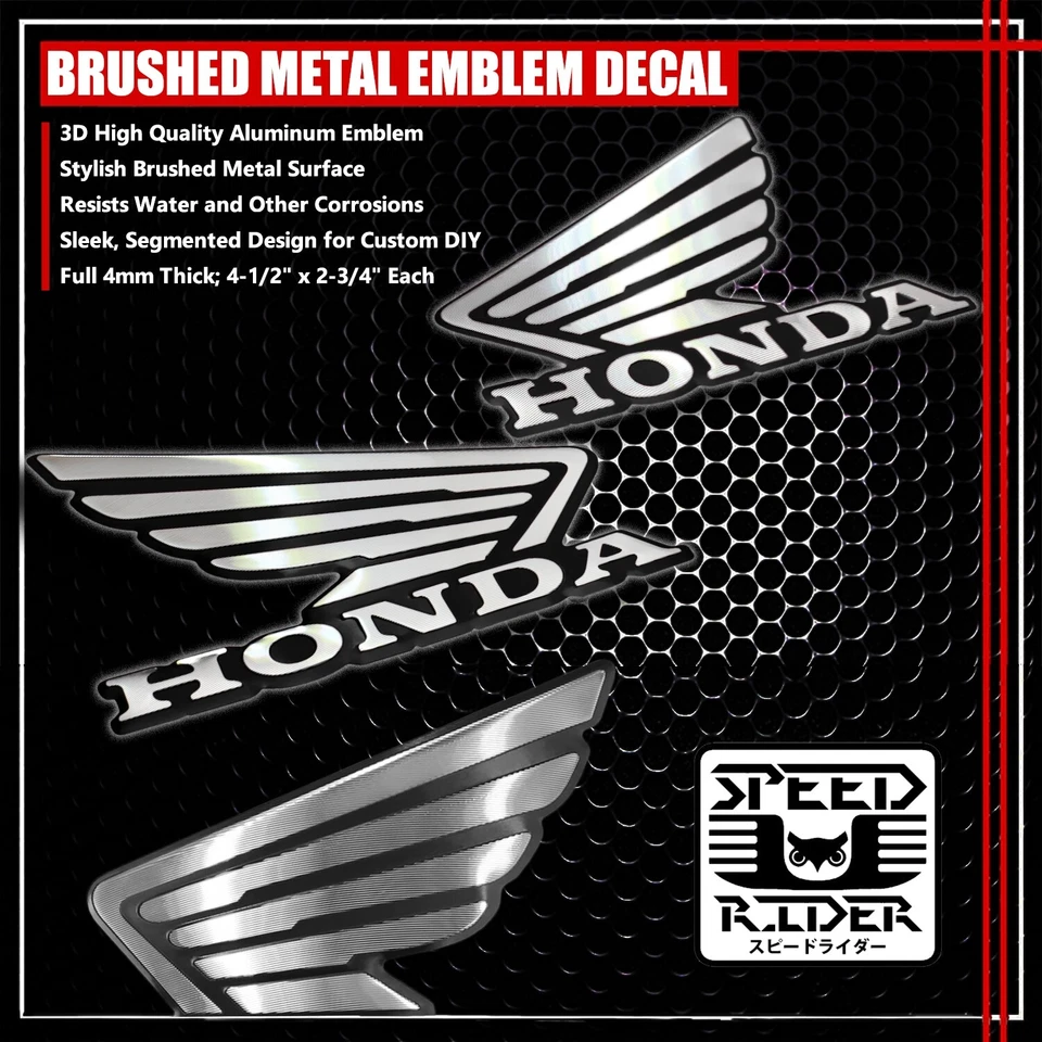ALUMINIO 3-1/2" NEGRO Y CROMO 3D ALA HONDA LOGO CALCOMANÍA EMBLEMA TANQUE/GUARDABARROS PEGATINA Foto 1 de 1