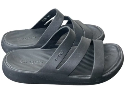 Sandalias Crocs Getaway para mujer talla 4 negras con tiras punta abierta deslizables cómodas Foto 1 de 4