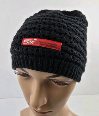 Subaru STI Logo Beanie Black Winter Hat One Size - Image 1 of 4