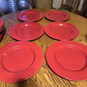 Set Of 6 Red by Pier 1 Earthenware 11 3/4" Dinner Plates Chop Plates Pier One - Picture 1 of 18