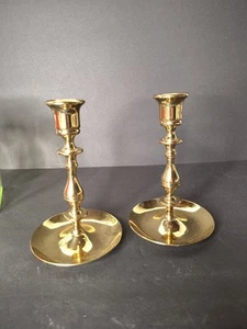 Set Of 2 Baldwin Solid Brass Candle Holders 6 1/4" MCM - Picture 1 of 4