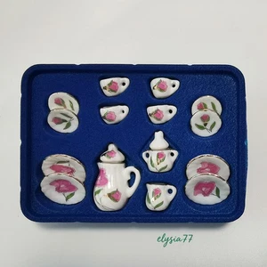 Kit de tetera de cerámica miniatura vintage hecha a mano a escala 1/12 15 piezas tazas - Imagen 1 de 8