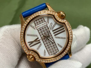 PIERRE CARDIN crystal/White Dial Blue Leather Strap 3 ATM S/S QUARTZ WOMEN WATCH - Picture 1 of 20