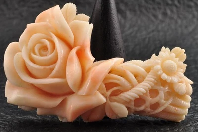 Argento sterling, corallo pelle d'angelo certificato "Flower Palanquin"... - Immagine 1 di 4