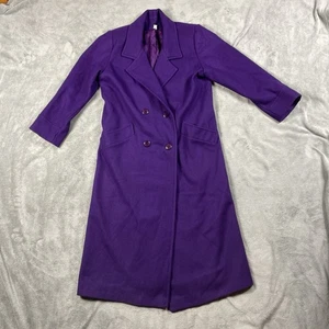 Vtg Maggie Lawrence Purple Wool Blend Double Breasted Long Coat Pea Coat Size 8 - Picture 1 of 10