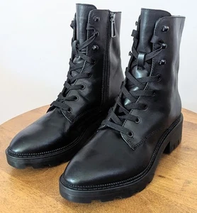 Dolce Vita Clear Women's 6.5 Lottie Black Leather Zipper Lace Combat Boots - Picture 1 of 16