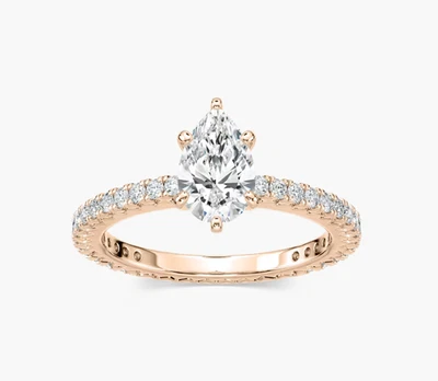 Anillo de boda de diamantes cultivados en laboratorio con certificación IGI de corte marquesa de 1,50 quilates de oro rosa de 14 quilates Foto 1 de 4