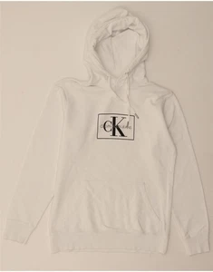 CALVIN KLEIN JEANS Mens Graphic Hoodie Jumper Small White Cotton DN37 - Picture 1 of 4
