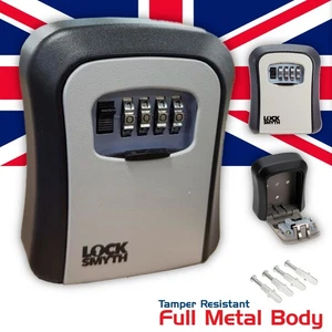 Key Safe Combination Lock Box Metal 4 Digit Weather Resistant Key Storage Grey - Picture 1 of 9