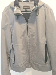 NWOT Michael Kors Hooded Jacket XL Mid-Length Grey With Black Trim Snap Sleeves - Picture 1 of 11