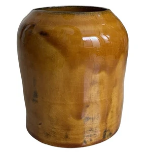 "Florero de cerámica Studio Art lanzado a mano y pintado dorado marrón craquelado firmado 4,5""" - Imagen 1 de 9