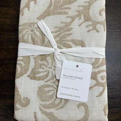 CAPA DE TRAVESSEIRO LOMBAR ESTAMPADA EM DAMASCO Pottery barn 26 x 16” ~ NEUTRA - Imagem 1 de 4