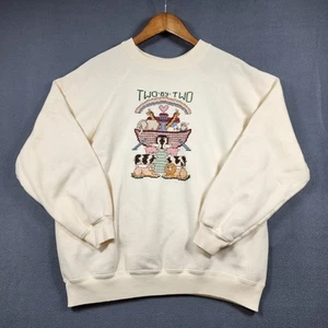 Womens Vintage Hanes Sweatshirt Noahs Ark Cross Stitch 90s Size XL - Picture 1 of 7