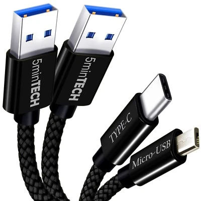 2 PACK [MIcro USB + Type C] Nylon Braided USB Data Sync Charging Cable - Image 1 of 2