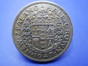 NUOVA ZELANDA MEZZA CORONA 1947 / MONETE ANTICHE SNIFF T-1 - Foto 1 di 3