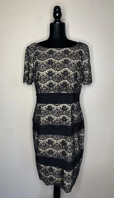 Vestido Vaina JESSICA HOWARD Talla 14 Negro Encaje Forro Desnudo Boda Formal Cóctel Foto 1 de 4