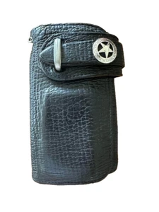 ALZUNI Haifischleder lange Geldbörse schwarz Leder Reißverschluss hergestellt in Japan - Bild 1 von 5