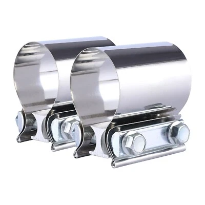 2pcs 3" Stainless Steel Butt Joint Exhaust Band Clamp for Catback Muffler Pipe - Image 1 of 4