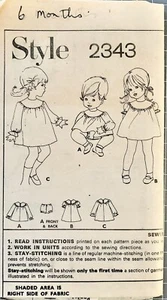 STYLE 2343 1960s Girl’s Smock Top & Bloomers Sewing Pattern. Size - 6 Months. - Picture 1 of 2