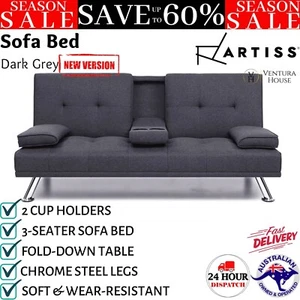 Artiss Sofa Bed Lounge Futon Couch Beds 3 Seater Convertible Sleeper Chair Grey - Picture 1 of 12