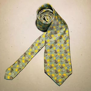 Vintage Kenneth Gordon Green Yellow Chair Floral 64 x 4 Silk Tie, Hand Sewn USA - Picture 1 of 8
