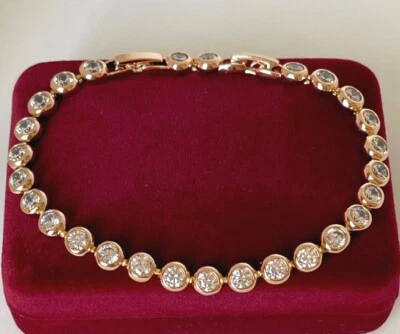 Deluxe Damen Tennis Armband Zirkonia Kristall 750er Gold 18K vergoldet 18-19,5cm - Bild 1 von 4