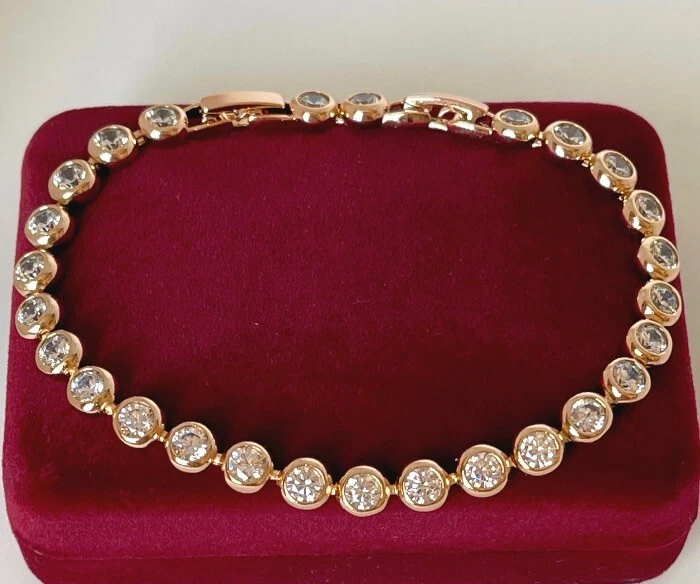 Deluxe Damen Tennis Armband Zirkonia Kristall 750er Gold 18K vergoldet 18-19,5cm - Bild 1 von 4