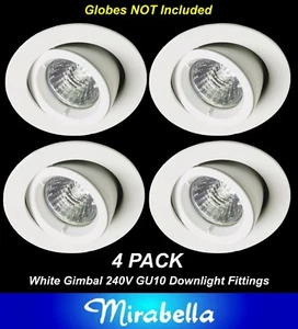 4 x White Gimbal Downlight Fittings 240V GU10 Gimble Frames Adjustable Max 50W - Picture 1 of 4