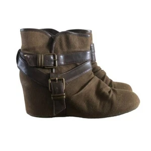 Aldo Brown Canvas Hidden Wedge Ankle Bootie 8 - Picture 1 of 7