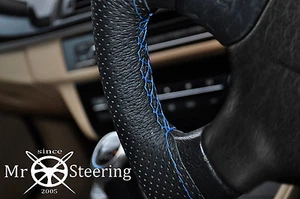 FITS SKODA YETI 09+ PERFORATED LEATHER STEERING WHEEL COVER LIGHT BLUE DOUBLE ST - Picture 1 of 3