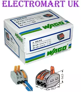 50 X 222-413 ORIGINAL WAGO 3 WEGE FEDERHEBEL KABEL KABEL STECKERBLOCK - Bild 1 von 1