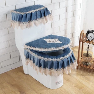 3PCS Toilet Seat Cover Set Lace Lid Pads Velvet Water Tank Cover Bathroom - Picture 1 of 17