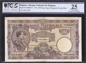 Belgium 100 Francs, 1921, PCGS 25, VF, P-95 - Picture 1 of 2