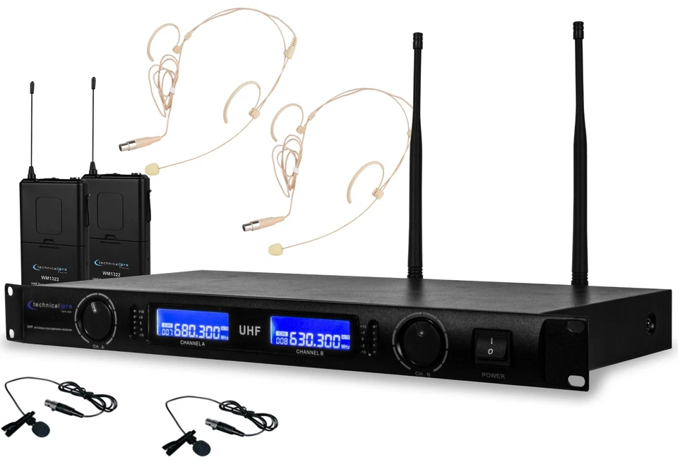Technical Pro Professional UHF Dual Wireless Microphone Lapel & Headset System - Image 1 of 4